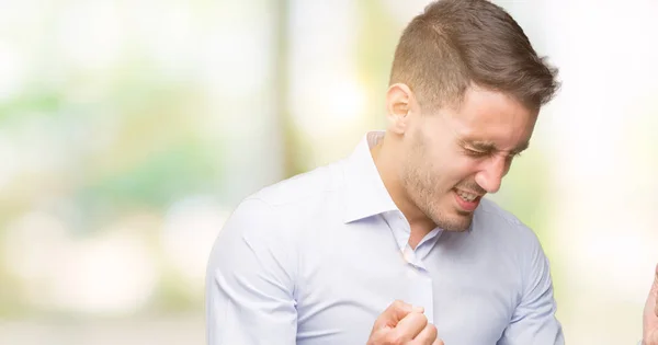 Bello Giovane Uomo Affari Molto Felice Eccitato Facendo Gesto Vincitore — Foto Stock