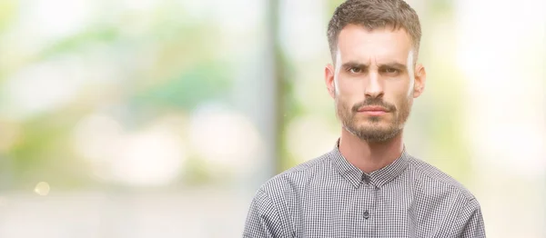 Young Hipster Man Skeptic Nervous Frowning Upset Because Problem Negative — Stock Photo, Image