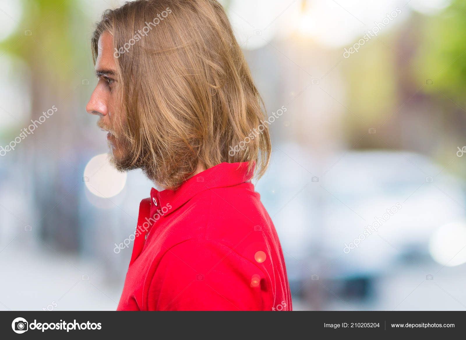 Young Handsome Man Long Hair Isolated Background Looking Side