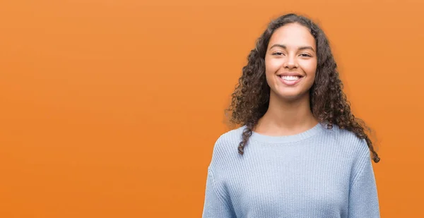 Beautiful Young Hispanic Woman Happy Face Standing Smiling Confident Smile — Stock Photo, Image