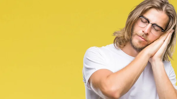 Junger Gutaussehender Mann Mit Langen Haaren Der Eine Brille Über — Stockfoto