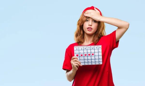 Junge Schöne Frau Mit Isoliertem Hintergrund Die Den Menstruationskalender Mit — Stockfoto