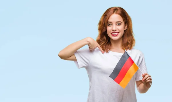 Young Beautiful Woman Holding Flag Germany Isolated Background Surprise Face — Stock Photo, Image