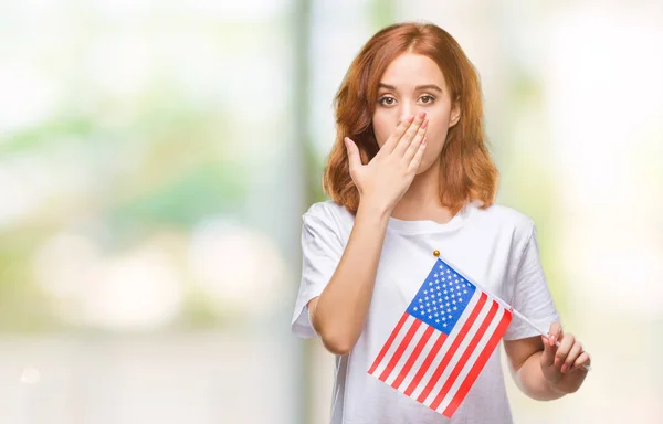 Joven Hermosa Mujer Sosteniendo Bandera América Sobre Fondo Aislado Cubrir —  Fotos de Stock