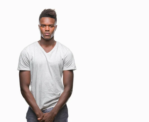 Afrikalı Amerikalı Genç Yüzünde Ciddi Bir Ifade Ile Izole Arka — Stok fotoğraf