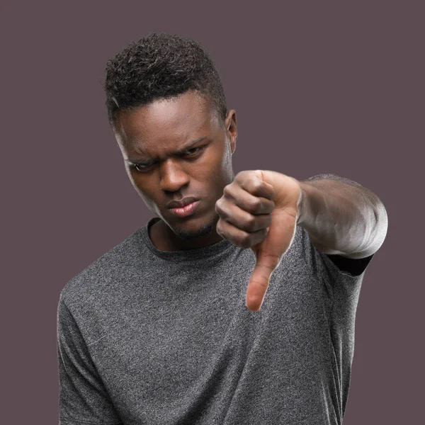 Young African American Man Wearing Grey Shirt Looking Unhappy Angry — Stock Photo, Image