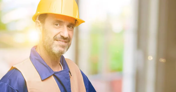 Senior Engineer Man Construction Worker Confident Happy Big Natural Smile — Stock Photo, Image