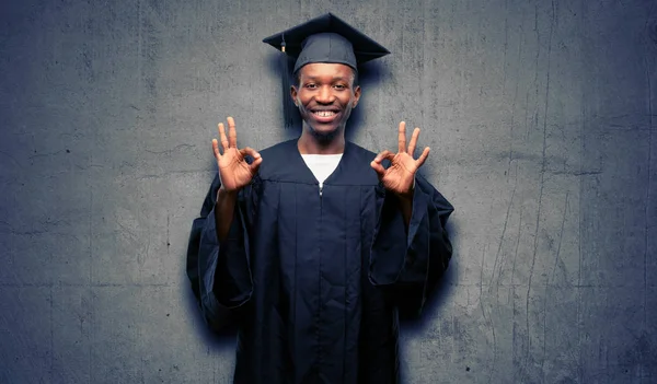 Young African Graduate Student Black Man Doing Sign Gesture Both — Stock Photo, Image