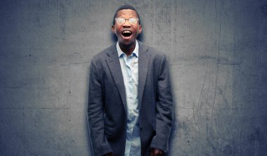 Bıkkın ve sinirli stresli, panik, korku içinde ceket Afrika siyah adam. Hoş bir jest. İş sataşmak beni çıldırtıyor