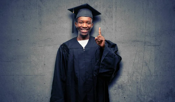 Young African Graduate Student Black Man Happy Surprised Cheering Expressing — Stock Photo, Image