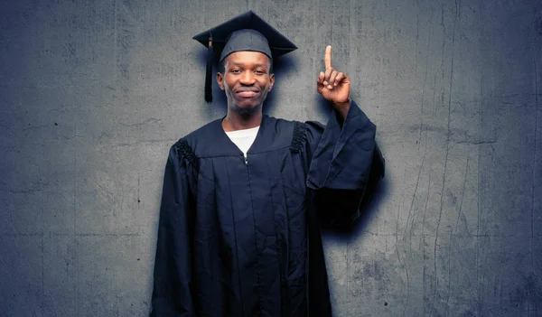 Young African Graduate Student Black Man Raising Finger Number One — Stock Photo, Image