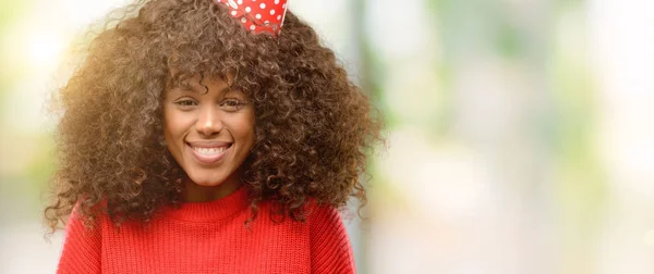 African American Woman Celebrates Birthday Happy Face Standing Smiling Confident — Stock Photo, Image