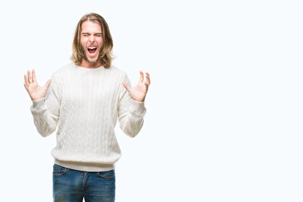 Giovane Bell Uomo Con Capelli Lunghi Che Indossa Maglione Invernale — Foto Stock