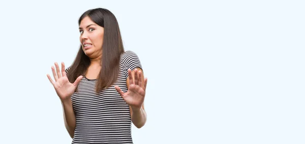 Young Beautiful Hispanic Woman Afraid Terrified Fear Expression Stop Gesture — Stock Photo, Image