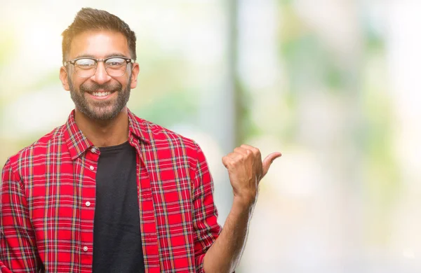 Adult Hispanic Man Wearing Glasses Isolated Background Smiling Happy Face — Stock Photo, Image