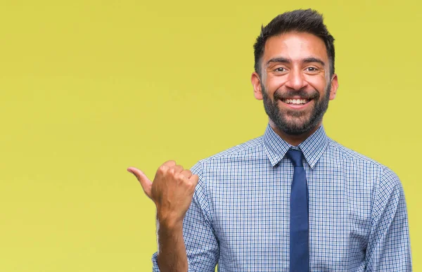 Homem Negócios Hispânico Adulto Sobre Fundo Isolado Sorrindo Com Rosto — Fotografia de Stock