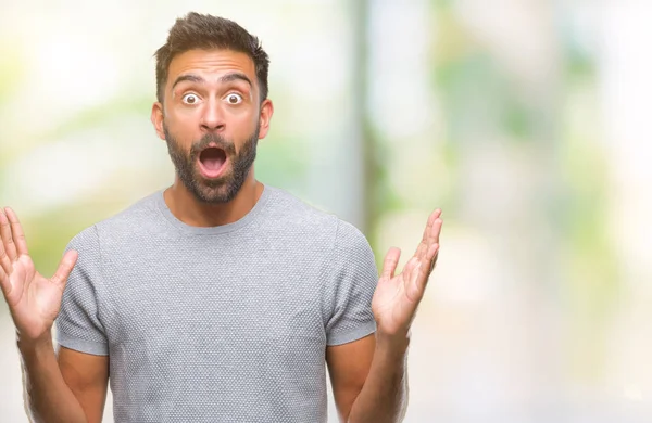 Adult Hispanic Man Isolated Background Celebrating Crazy Amazed Success Arms — Stock Photo, Image