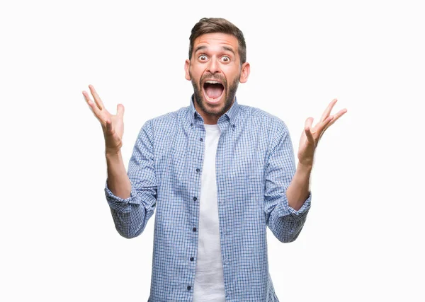 Joven Hombre Guapo Con Camiseta Blanca Sobre Fondo Aislado Celebrando — Foto de Stock