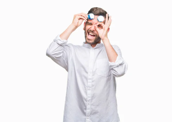 Jovem Bonito Homem Vestindo Óculos Sobre Isolado Fundo Fazendo Gesto — Fotografia de Stock