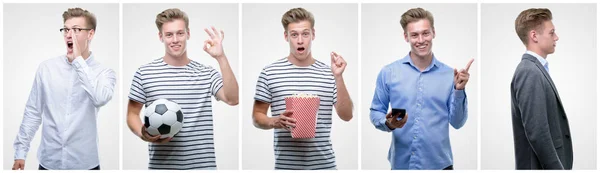 Collage Snygg Blond Man Bär Olika Outifits — Stockfoto