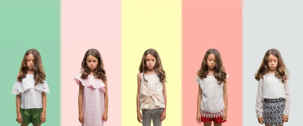 Collage Bruna Ragazza Ispanica Che Indossa Abiti Diversi Depressi Preoccupa — Foto Stock