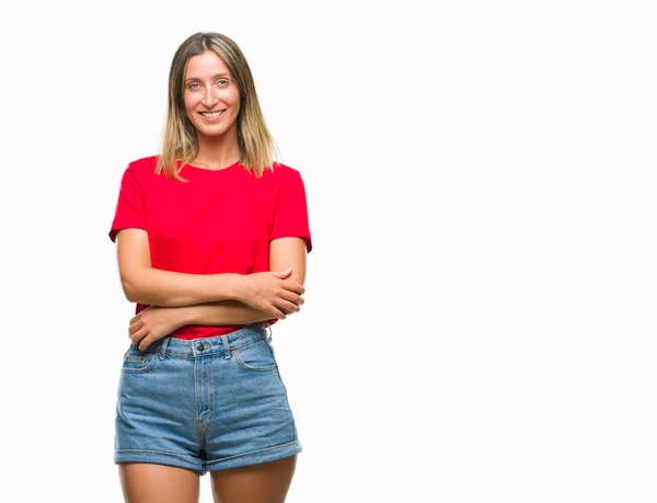 Joven Hermosa Mujer Sobre Fondo Aislado Cara Feliz Sonriendo Con —  Fotos de Stock