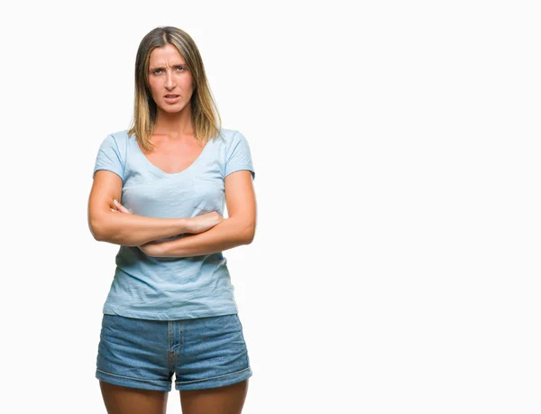 Junge Schöne Frau Mit Isoliertem Hintergrund Skeptisch Und Nervös Missbilligende — Stockfoto