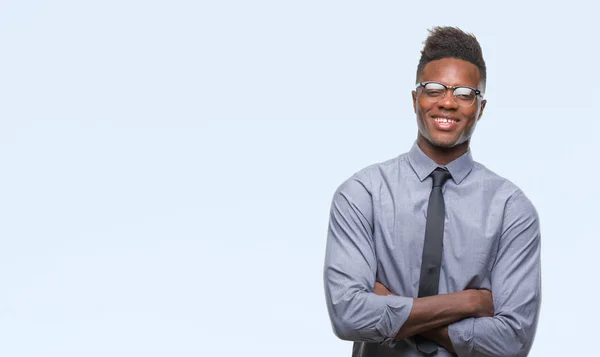 Jovem Homem Negócios Afro Americano Sobre Fundo Isolado Rosto Feliz — Fotografia de Stock