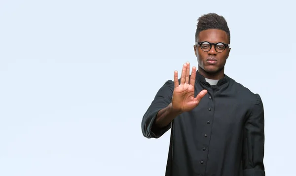 Young African American Priest Man Isolated Background Doing Stop Sing — Stock Photo, Image