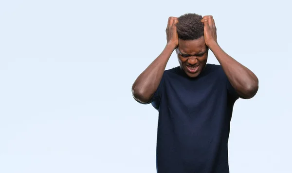 Genç Afro Amerikan Adam Çünkü Umutsuz Stresli Baş Ağrısı Acı — Stok fotoğraf