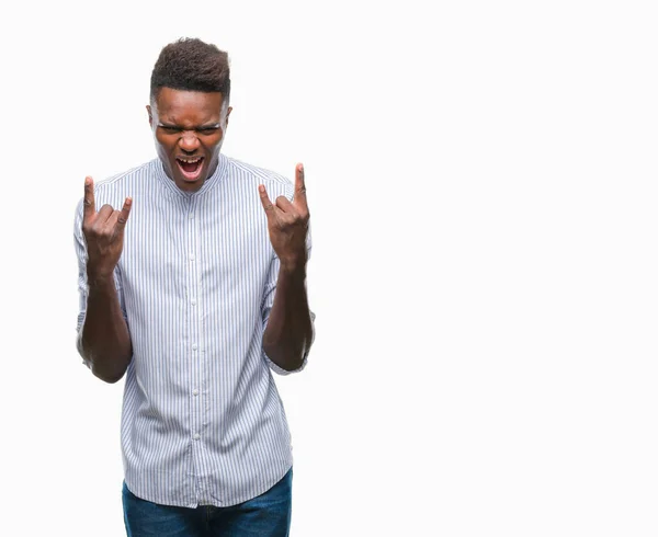 Jovem Afro Americano Sobre Fundo Isolado Gritando Com Expressão Louca — Fotografia de Stock