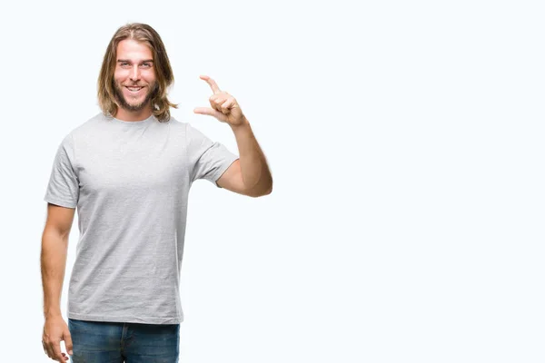 Young Handsome Man Long Hair Isolated Background Smiling Confident Gesturing — Stock Photo, Image