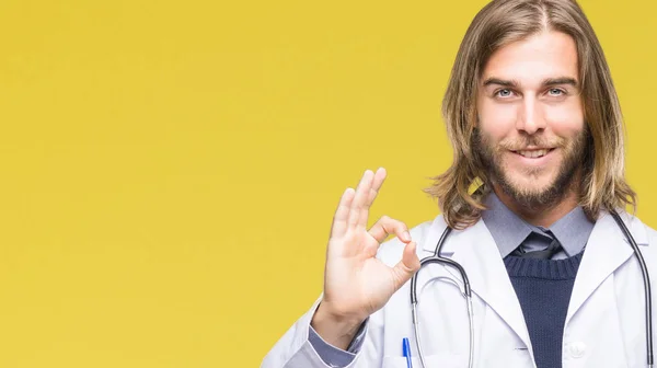 Young Handsome Doctor Man Long Hair Isolated Background Smiling Positive — Stock Photo, Image