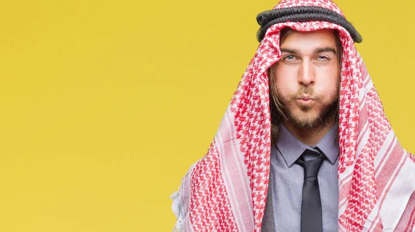 Young Handsome Arabian Man Long Hair Wearing Keffiyeh Isolated Background — Stock Photo, Image