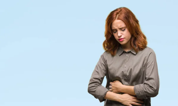 Young Beautiful Woman Isolated Background Hand Stomach Because Nausea Painful — Stock Photo, Image