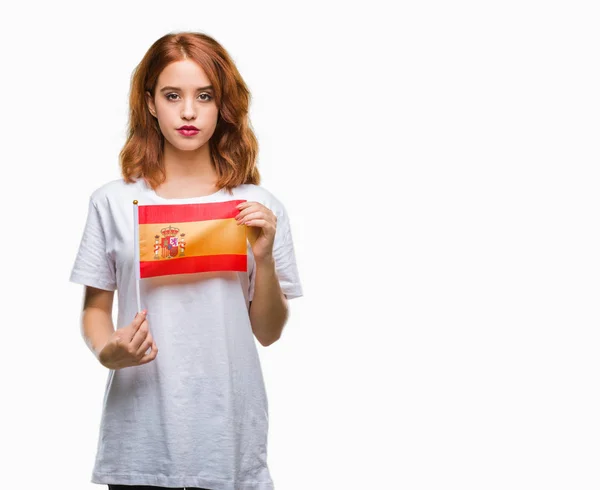 Mladá Krásná Žena Držící Vlajkou Španělska Nad Izolované Pozadí Výrazem — Stock fotografie