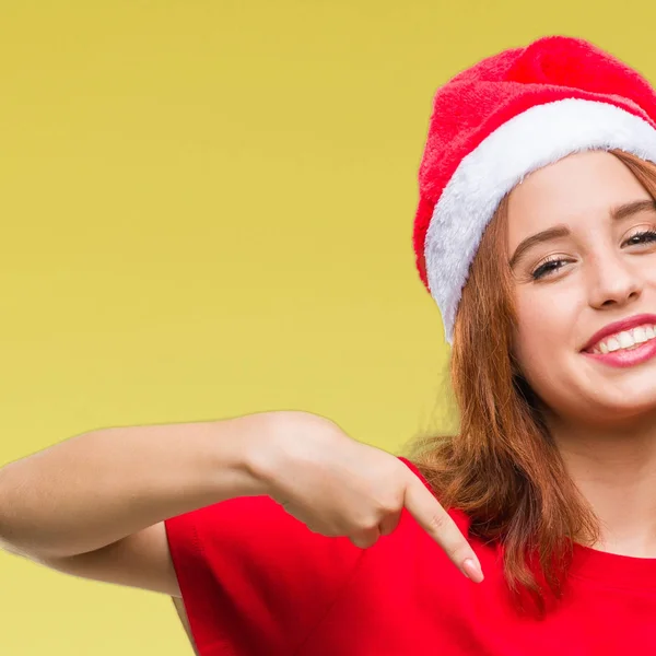 Jovem Bela Mulher Sobre Fundo Isolado Vestindo Chapéu Natal Olhando — Fotografia de Stock