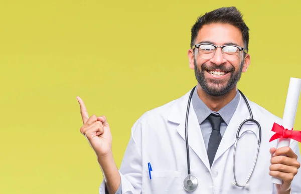 Adult Hispanic Doctor Man Holding Degree Isolated Background Very Happy — Stock Photo, Image