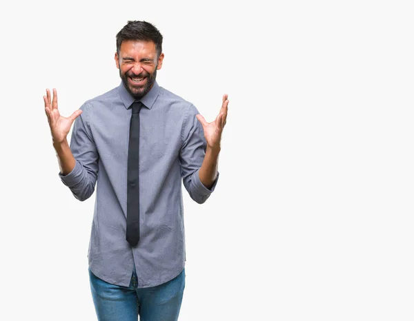 Hombre Negocios Hispano Adulto Sobre Fondo Aislado Celebrando Loco Loco —  Fotos de Stock