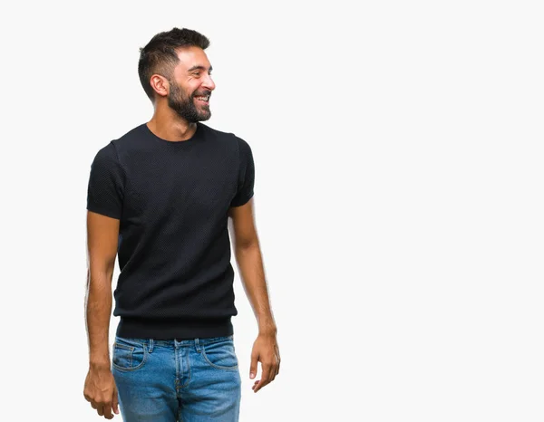 Uomo Ispanico Adulto Sfondo Isolato Guardando Altra Parte Con Sorriso — Foto Stock