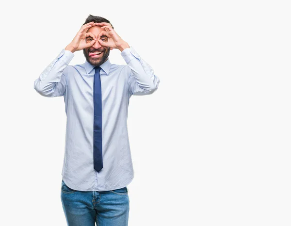 Adult Hispanic Business Man Isolated Background Doing Gesture Binoculars Sticking — Stock Photo, Image