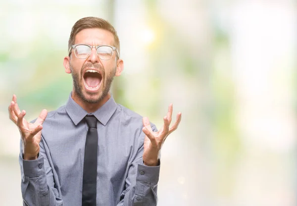 Young Handsome Business Man Isolated Background Crazy Mad Shouting Yelling — Stock Photo, Image