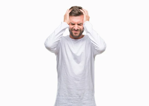 Young Handsome Man Isolated Background Suffering Headache Desperate Stressed Because — Stock Photo, Image