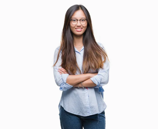 Jovem Mulher Negócios Asiática Vestindo Óculos Sobre Fundo Isolado Rosto — Fotografia de Stock