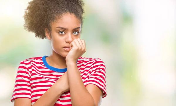 Young Afro American Woman Isolated Background Looking Stressed Nervous Hands — Stock Photo, Image