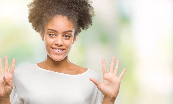 Unga Afro Amerikansk Kvinna Över Isolerade Bakgrund Visar Och Pekar — Stockfoto