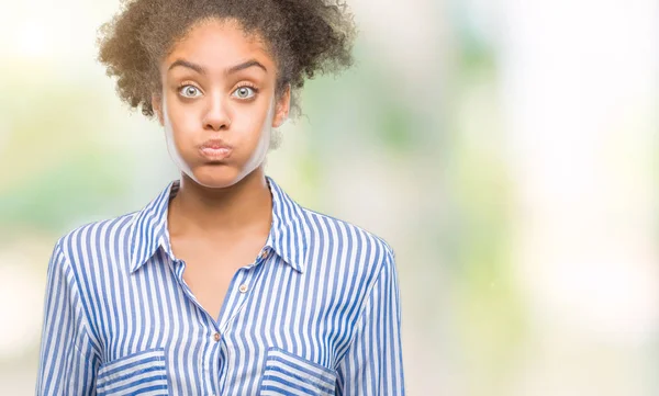 Jovem Afro Americana Sobre Fundo Isolado Soprando Bochechas Com Rosto — Fotografia de Stock