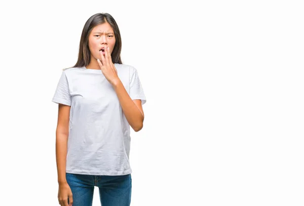 Junge Asiatische Frau Über Isoliertem Hintergrund Gelangweilt Gähnend Müde Mund — Stockfoto