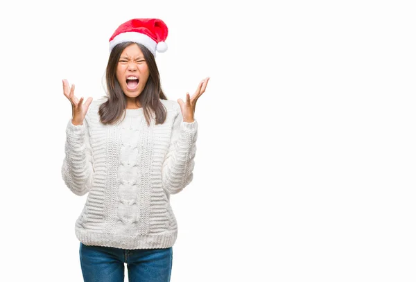 Young Asian Woman Wearing Christmas Hat Isolated Background Crazy Mad — Stock Photo, Image