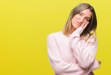 Young beautiful woman wearing winter sweater over isolated background thinking looking tired and bored with depression problems with crossed arms. clipart